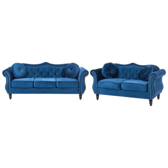 Beliani Living Room Set 5 Seater Skien Velvet Navy Blue