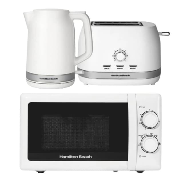 Hamilton Beach Ella Kettle, Toaster & 20L S/Steel Cavity Microwave Set - White White Unisex