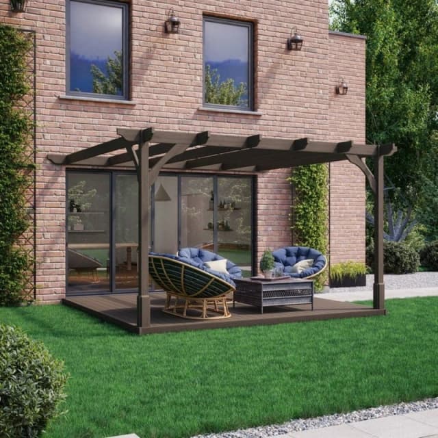 Rutland County Garden Furniture Ltd Premium Wall Mounted Pergola & Decking Kit, L360 x W360 cm, Brown Brown Unisex