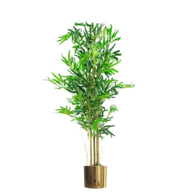 Leaf 120cm (4ft) Natural Look Artificial Bamboo Plants Trees with Gold Metal Planter Green unisex
