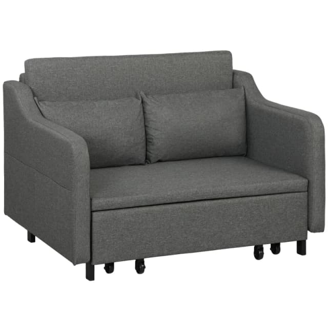 HOMCOM Pull Out Sofa Bed - Fabric 2 Seater Sofa Couch for Living Room - Grey TJ Hughes 5061025077632