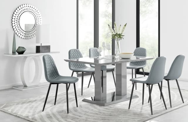 FurnitureboxUK FurnitureboxUK Imperia 6 Grey Dining Table and 6 Corona Black Leg Chairs Grey One Size Unisex 5056542641541