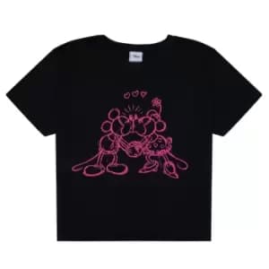 Disney Womens/Ladies Kiss Cropped T-Shirt (L) (Black/Neon Pink)