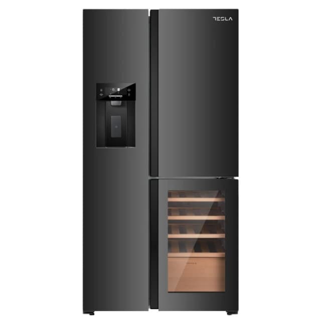 Tesla T530TDBG American Fridge Freezer With Wine Cooler, Water & Ice - BLACK T530TDBG