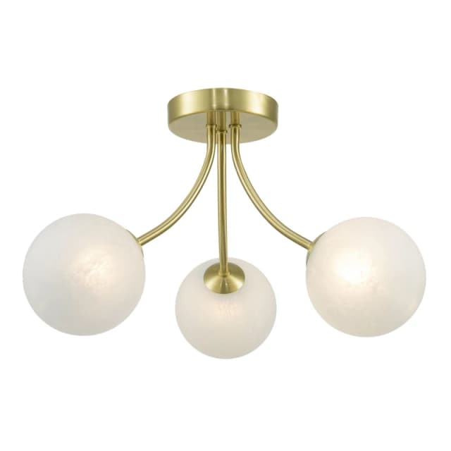 Happy Homewares Modern Designer Satin Gold Ceiling Light with Alabaster Globe Glass Shades Gold Unisex
