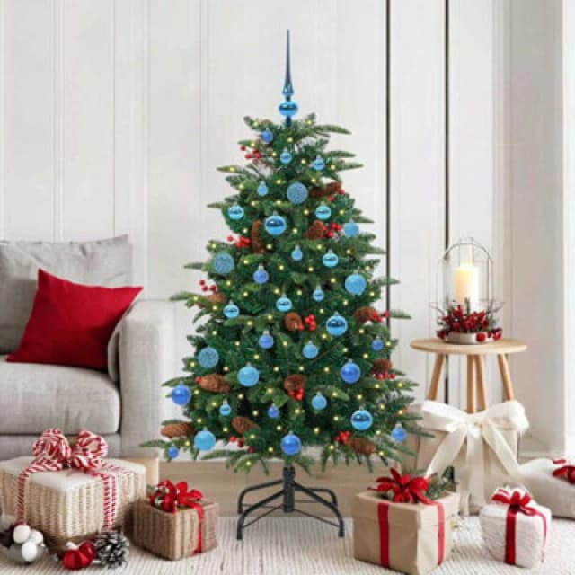 vidaXL Artificial Christmas Tree with LED Strip Lights, Blue Balls Green 150 cm, Green 3395548