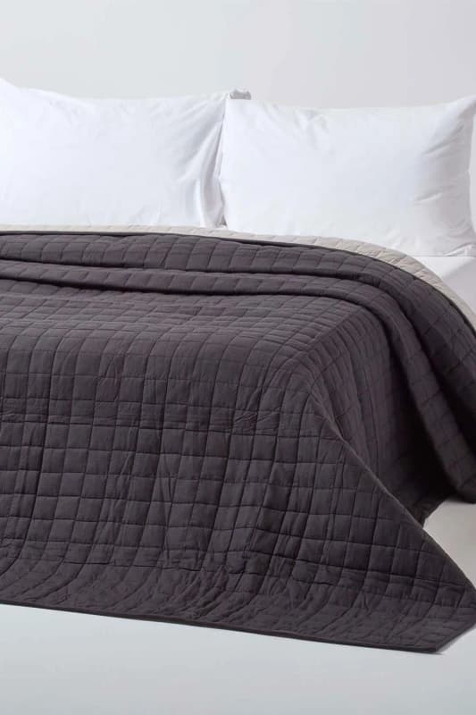 Homescapes Cotton Quilted Reversible Bedspread Black & Grey, 200 X 200 Cm