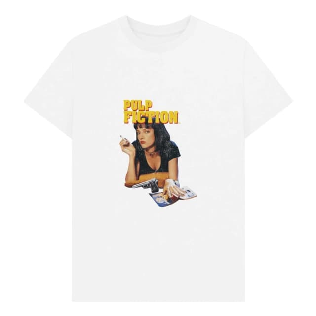 Pulp Fiction Mens Mia Wallace Vintage T-Shirt in White Size: Small White Male S