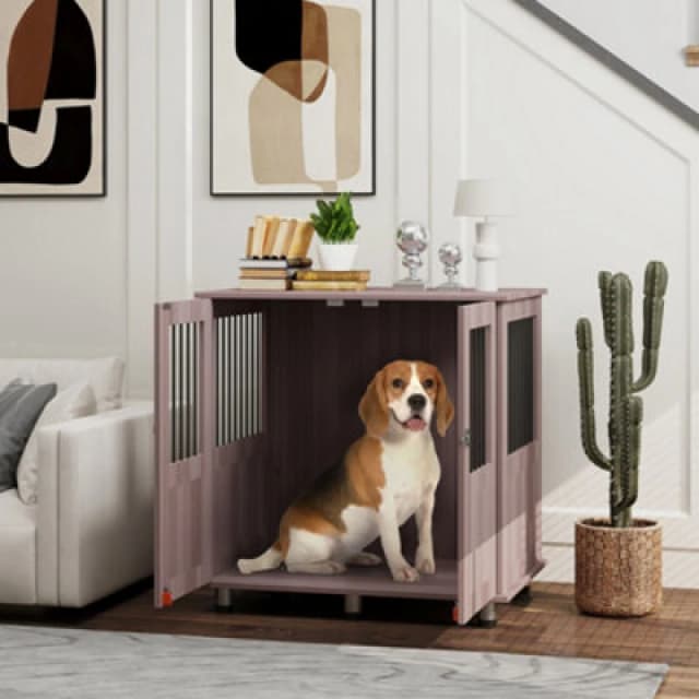 PawHut Dog Crate Kennel Cage - Indoor End Table - Purple - Small TJ Hughes 5061025090983