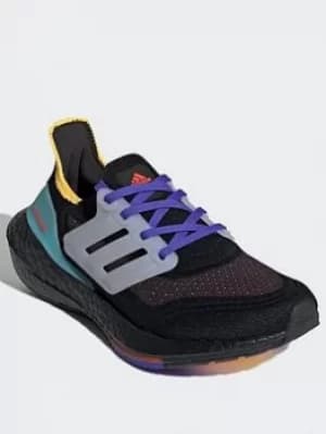 adidas Ultraboost 21 Shoes, Black/White/Turquoise, Size 4
