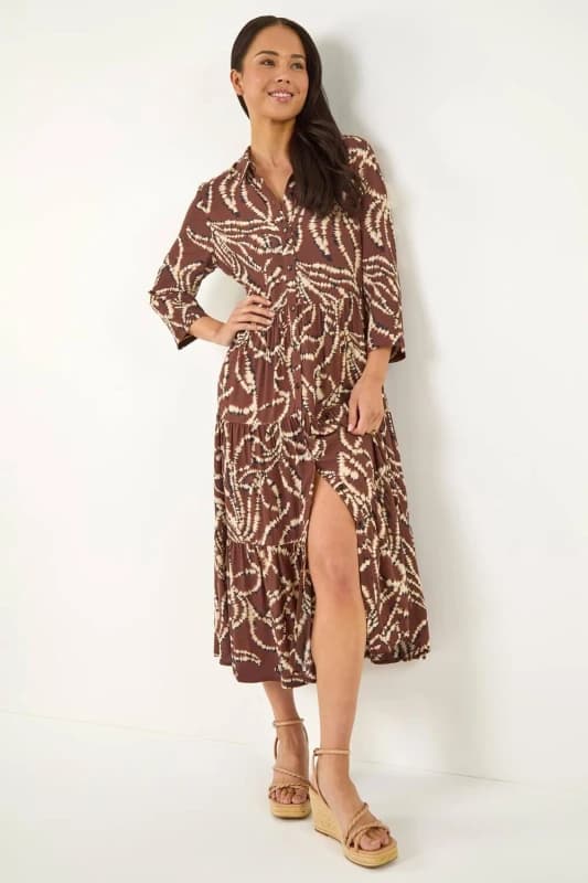 Roman Womens Petite Tiered Midi Dress in Chocolate Size: 12 Chocolate Female 12