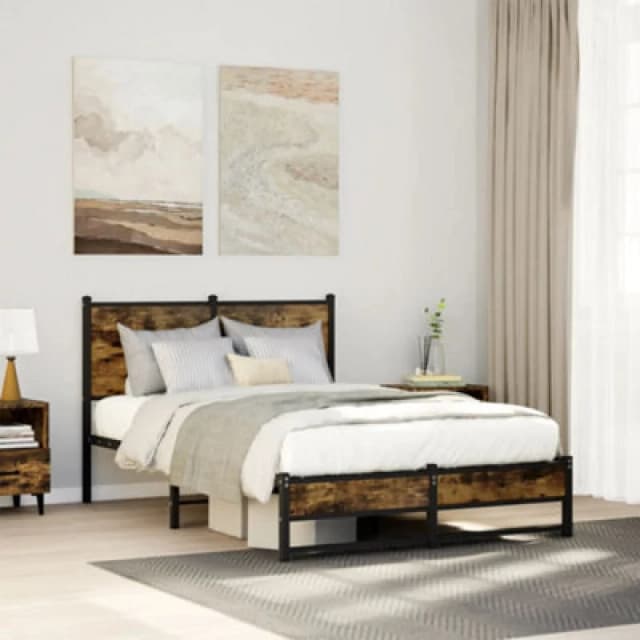 Vidaxl Metal Bed Frame Without Mattress Smoked Oak 120X190 Cm Small Double