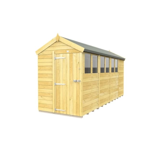 Buttercup Farm 5 x 15 Feet Apex Shed - Single Door W/ Windows - L454 x W147 x H217cm in Brown Brown Unisex