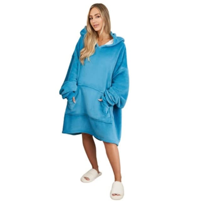 OHS OHS Oversized Plush Sherpa Fleece Hoodie Blanket in Bright Blue Bright Blue One Size Unisex 5027434145331