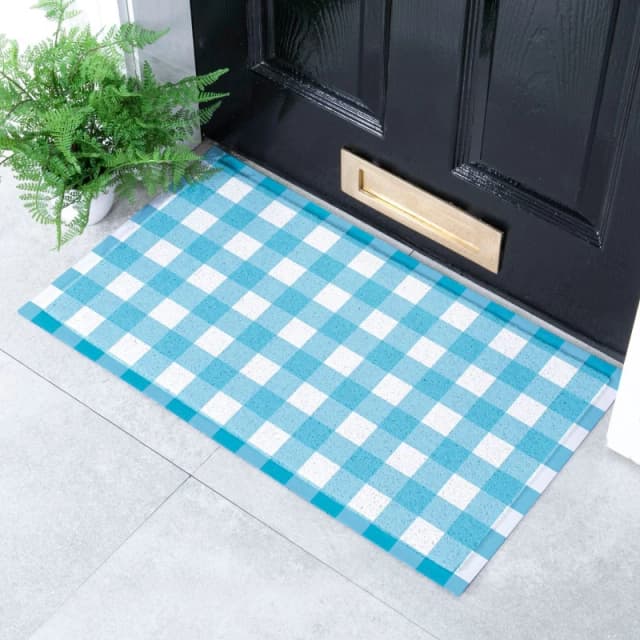 Native Natural Blue Gingham Doormat (70 X 40Cm)