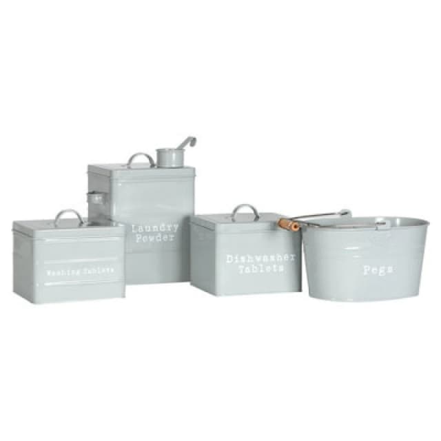 Harbour Housewares 4 Piece Utility Canisters Set - Grey - Vintage Metal Home Kitchen Canister Tin Box Utility Laundry Storage