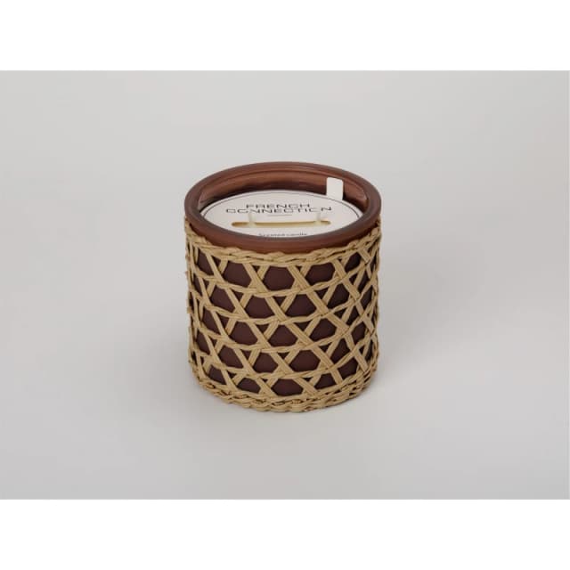 French Connection French Connection Woven Rattan Black Cherry & Cedarwood Candle - Long-Lasting Luxury Gift in Brown Size: Large Brown Large Unisex