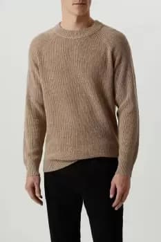 Mens Super Soft Ecru Crew Raglan Knitted Jumper