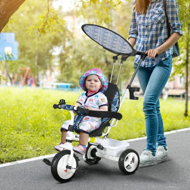 HOMCOM 6 In 1 Kids Tricycle W/ Removable Handle - Dark Blue 370-025V01DB