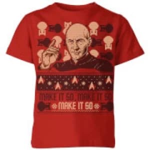 Star Trek: The Next Generation Make It So Kids Christmas T-Shirt - Red - 11-12 Years