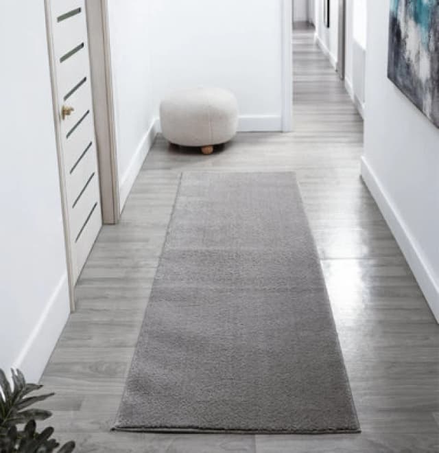 Comfy Washable Low Pile Living Room Area Rug - Anti Slip Felt Backing Dark Grey 60Cm X 200Cm