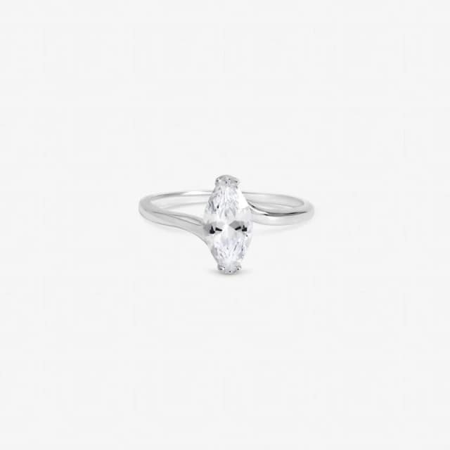 Inicio Womens Sterling Silver Plated Cubic Zirconia Navette Engagement Ring - Gift Pouch Size: XL Silver Female XL