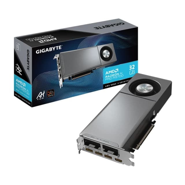 Gigabyte Gigabyte Radeon AI PRO R9700 AI TOP 32G Graphics Card- 32GB GDDR6, 256 bit, PCI-E 5.0, 2920MHz Core Clock, 3 x DP, 1 x HDMI, GV-R9700AI TOP-3