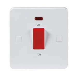 KnightsBridge Pure 9mm 45A White 1G Double Pole 230V Electric Cooker Wall Plate Switch With Neon