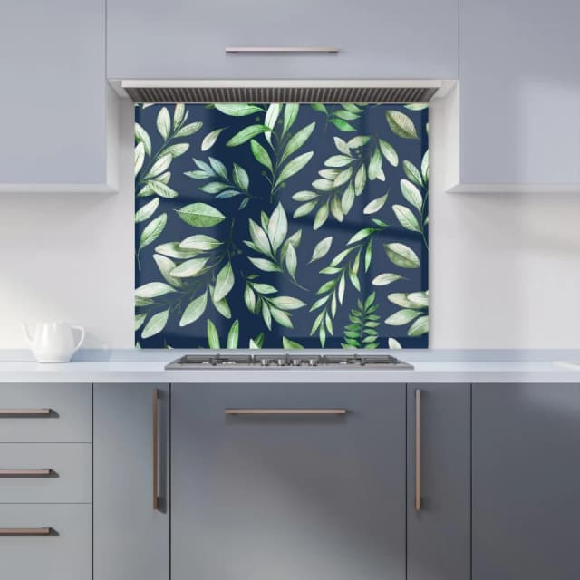 Warren Reed - Designer Watercolor Leaves Kitchen Splashback in Green Size: 600mm x 750mm Green Unisex 600mm x 750mm