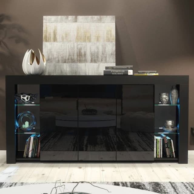 Creative Furniture Eden Sideboard 164cm - Black with Gloss Doors & LED Lights Black Unisex