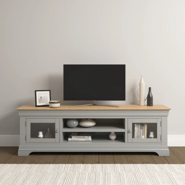 Seconique Bordeaux Large TV Stand - Pebble Grey/oak Fully Assembled