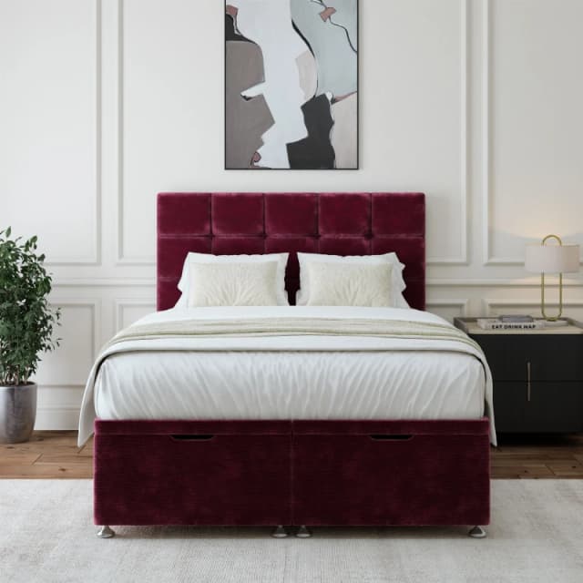 Bedmaster Bedmaster Chenille Ottoman Divan Base And Square Headboard in Aubergine Size: Double Aubergine Double Unisex 7867868437002