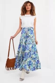Mixed Floral Leopard Print Sequin Tiered Maxi Skirt