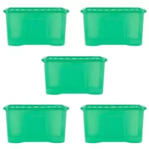 Wham Crystal 60L Clear Green Stackable Plastic Storage Box and Lid Pack 5