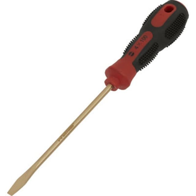 Loops 4 x 100mm Slotted Screwdriver - Non-Sparking - Soft Grip Handle - Die Forged Multi