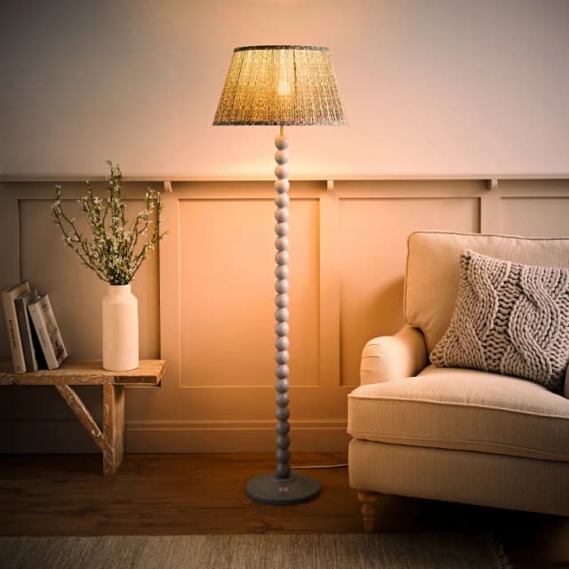 ValueLights ValueLights Bobbin Bobbles Floor Lamp and Floral Pleated Taper Lamp Shade and Bulb in Pale Blue Pale Blue One Size Unisex 5059406068997