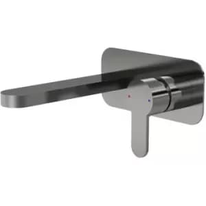 Arvan Brushed Gunmetal Wall Mounted 2 Tap Hole Basin Mixer with Plate - ARV728 - Brushed Gun Metal - Nuie
