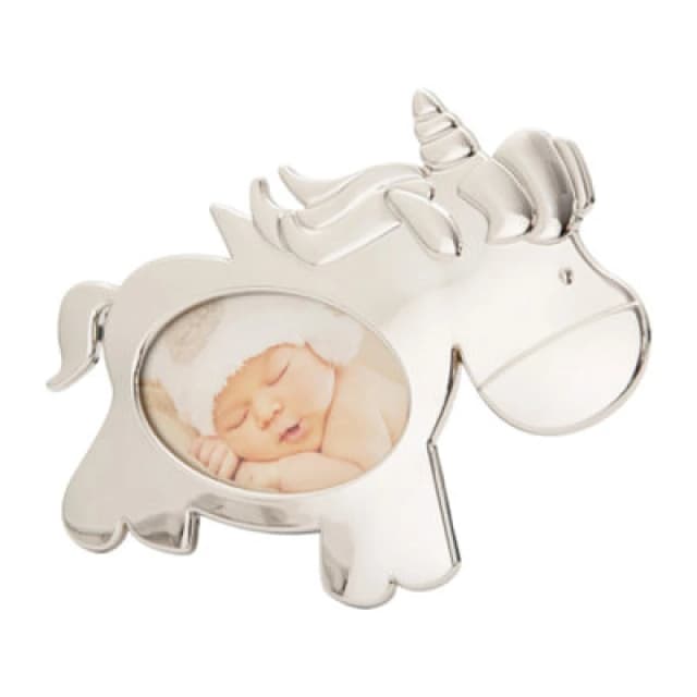 Happy Homewares Cute Unicorn Themed Shiny Nickel Plated Metal Baby Oval Picture Frame