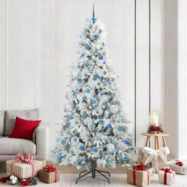 vidaXL Artificial Hinged Christmas Tree with Blue Balls Snow Flocked Green 240cm PE and PVC, Green 3397517