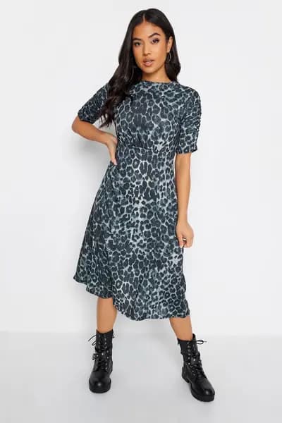 PixieGirl Petite Animal Print Midi Dress Grey