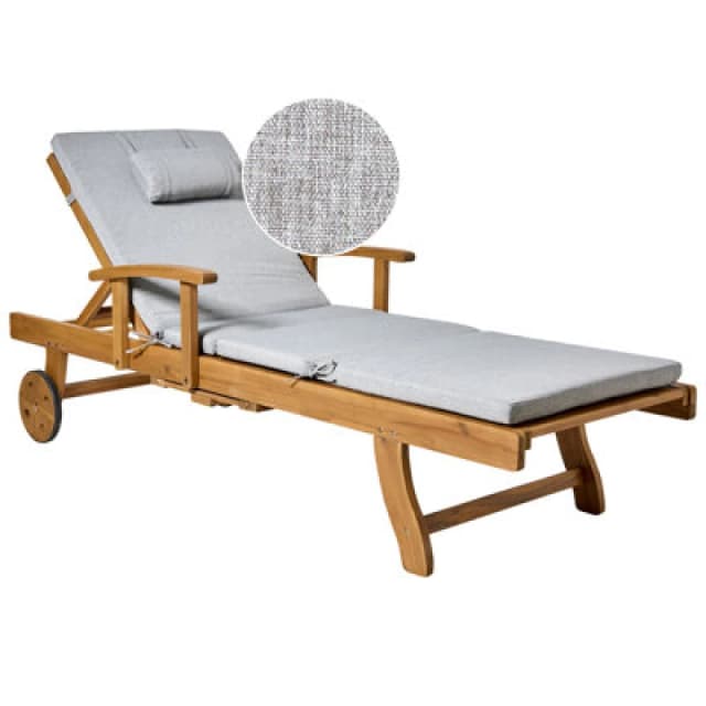 Beliani Sun Lounger With Cushion Java Premium Acacia Wood Grey Melange