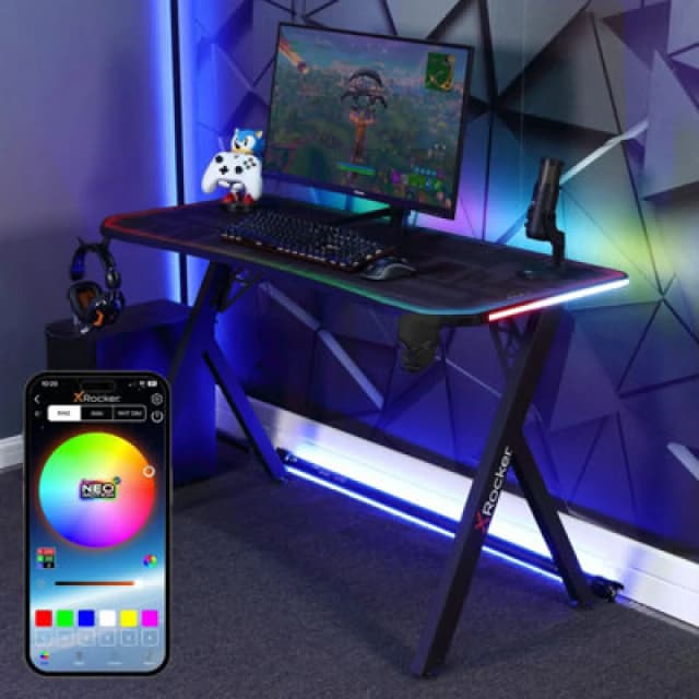 X ROCKER Lumio Compact RGB Gaming Desk - Black 094338240702