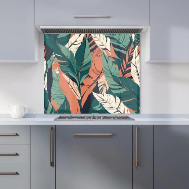 Warren Reed - Designer Autumn Tropical Leaves Kitchen Splashback in Green Size: 600mm x 750mm Green Unisex 600mm x 750mm