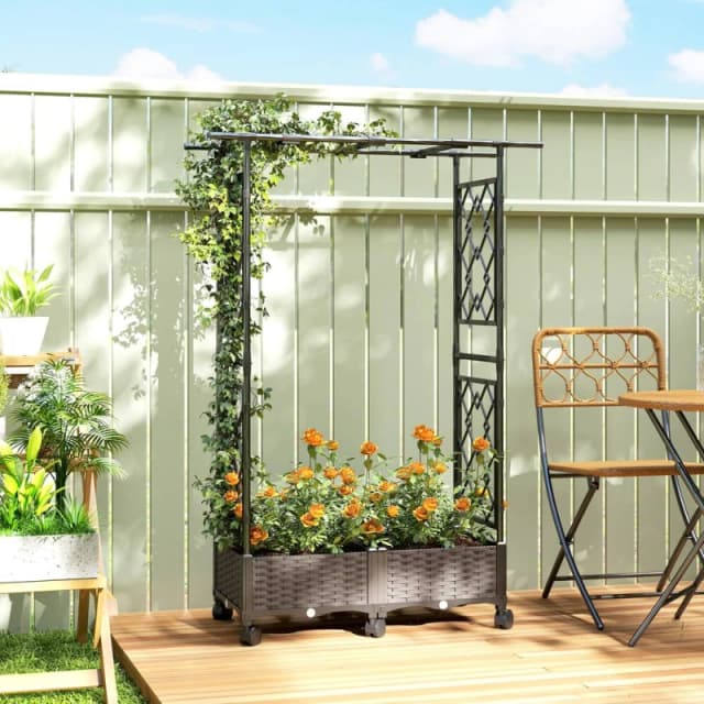 OUTSUNNY Raised Garden Bed with Arch Trellis, Plastic Raised Bed for Garden in Black Unisex