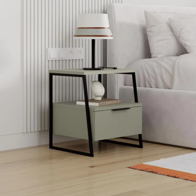 FWStyle FWStyle 1 Door Ash Green Bedside Table Nightstand Cabinet Green One Size Unisex 8683628019726