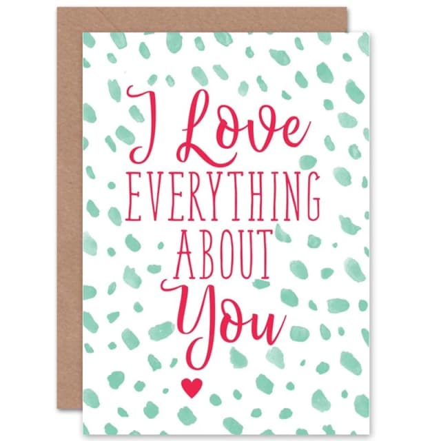 Artery8 Love Everything About You Romance Valentines Greetings Card Green unisex