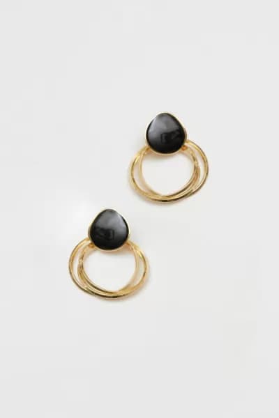 Gold Plated Enamel And Polished Ring Drop Earrings