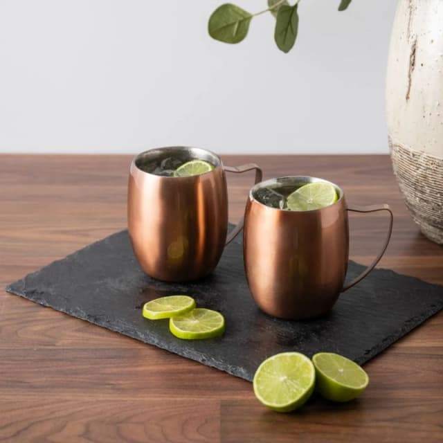 BarCraft Set of 2 Double Walled Copper Moscow Mule Mugs Copper Unisex