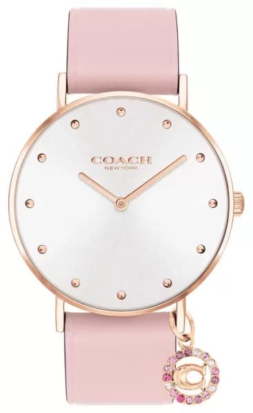 Coach 14503884 Womens Perry Silver Dial Pink Leather Watch