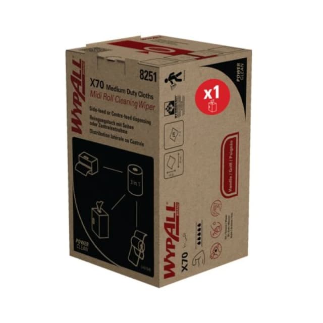 Wypall X70 Power Clean Midi Roll Wiper 66.5m 1-Ply Blue 8251